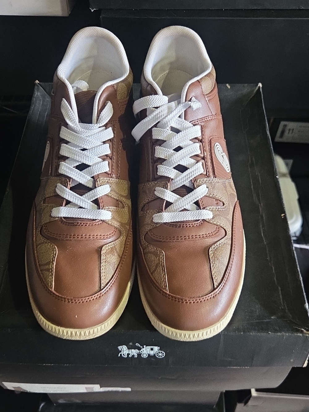 Men's Brown Leather Low-Top Sneakers with White Laces